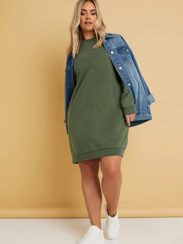 Yours Kakigroene Sweatjurk Met Zak Green