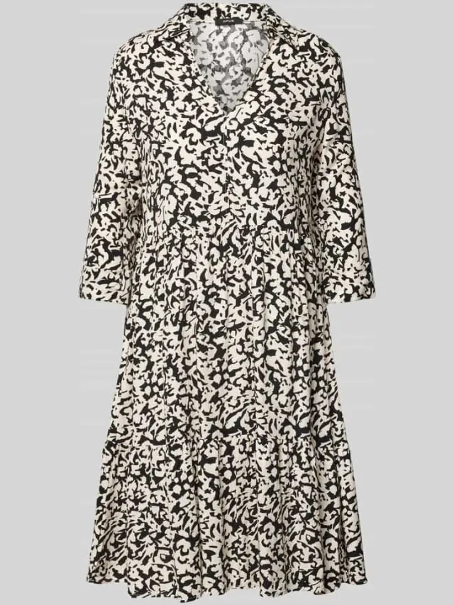 Opus Knielange jurk in laagjeslook, model 'Walari' zwart, foto 2