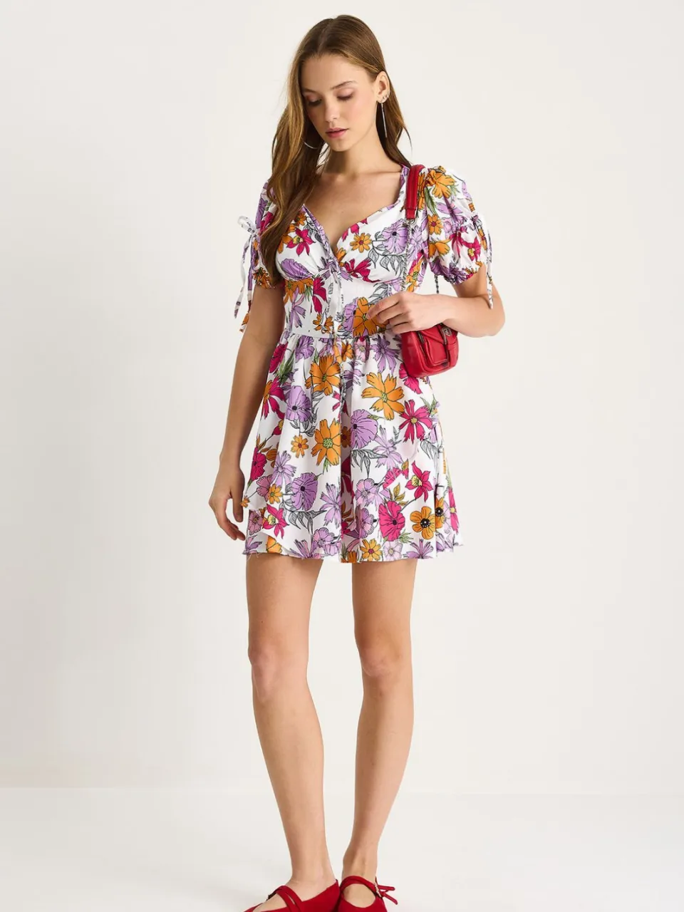 Bianco Lucci Bedrukte V-hals Midi-jurk met Uitsnijding fuchsia, foto 2