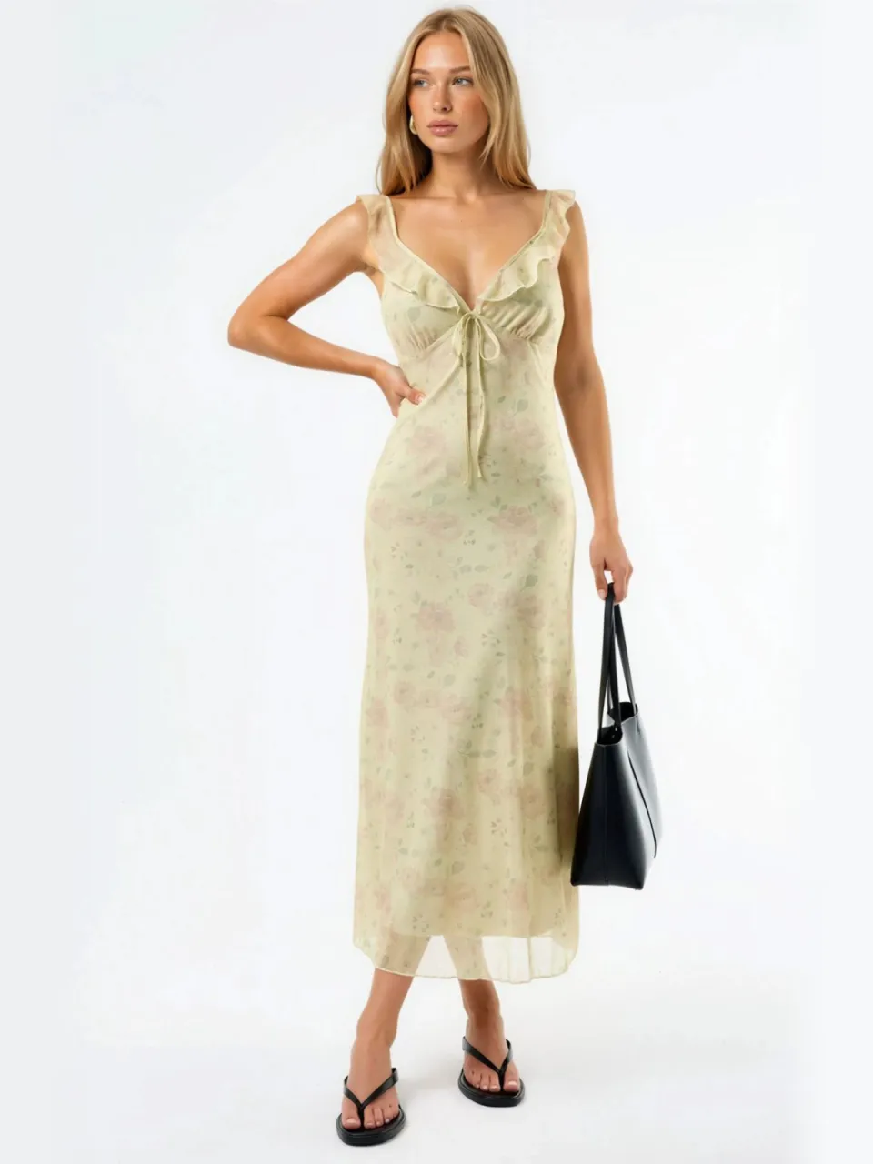 Hiccup Floral V-hals Midi Jurk crème, foto 2