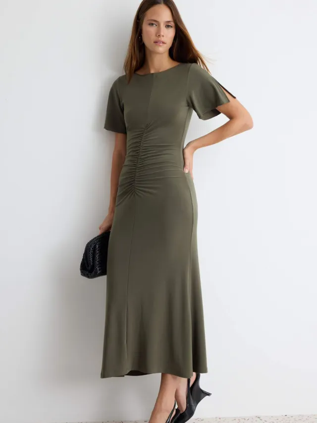 Trendyol TRENDYOLMİLLA Dames Kaki Effen Midi Kort Bodycon Jurken