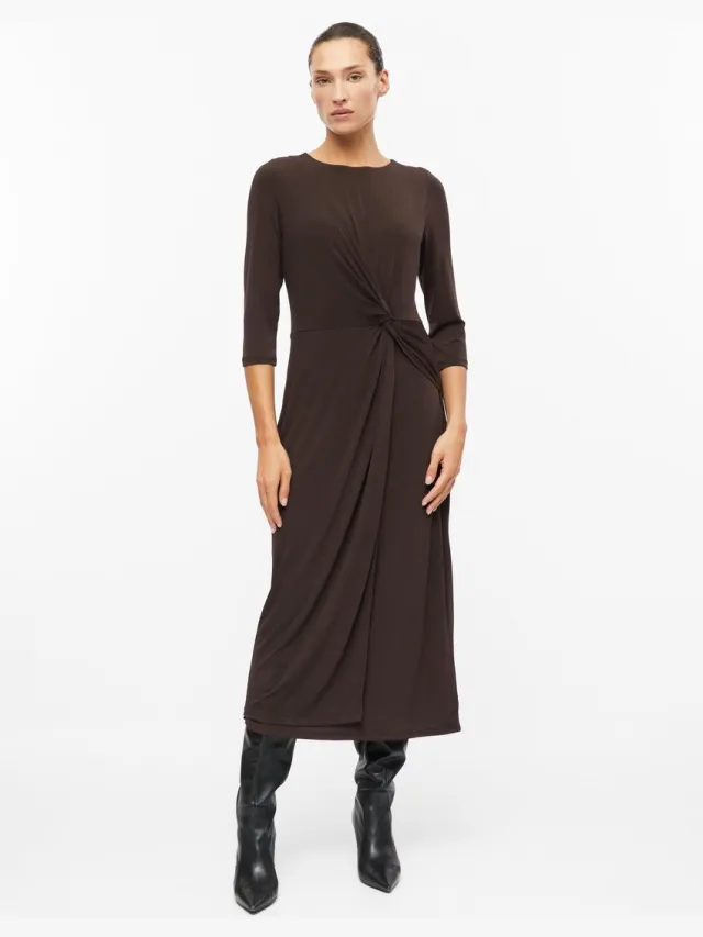 S.Oliver female - Jurk met wikkel-look en knoopdetail donkerbruin