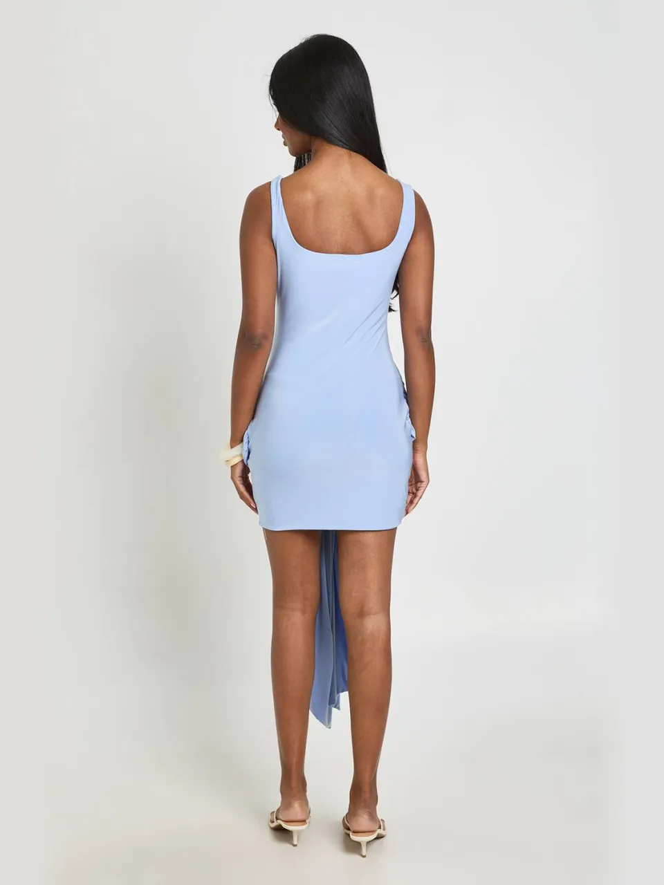 boohoo Dames Mini-jurk Met Vierkante Hals En Schelp Detail Wikkelmodel babyblauw, foto 2