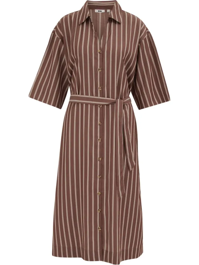 WE Fashion Dames midi gestreepte jurk Brown