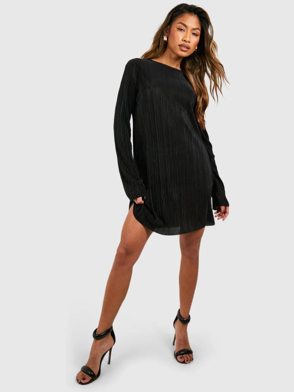 boohoo Dames Plisse Column Shift Jurk zwart, foto 3