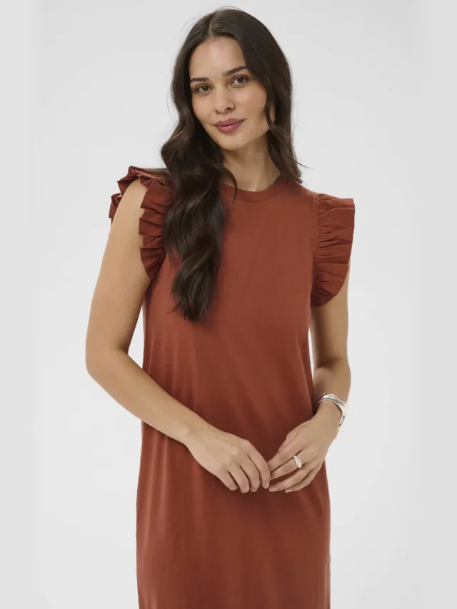 Kaffe midi jurk terra