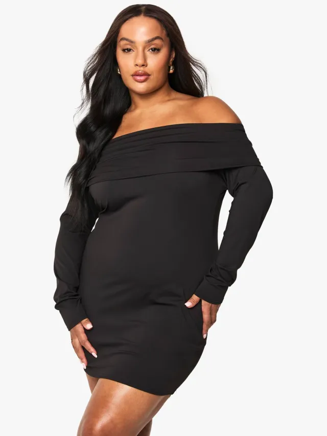 boohoo Dames Plus sculpt Bardot mini dress Zwart