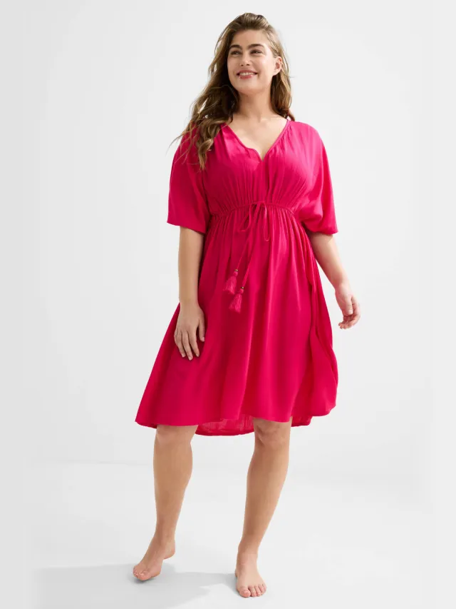 BEACHWAVE crinkle strandjurk fuchsia