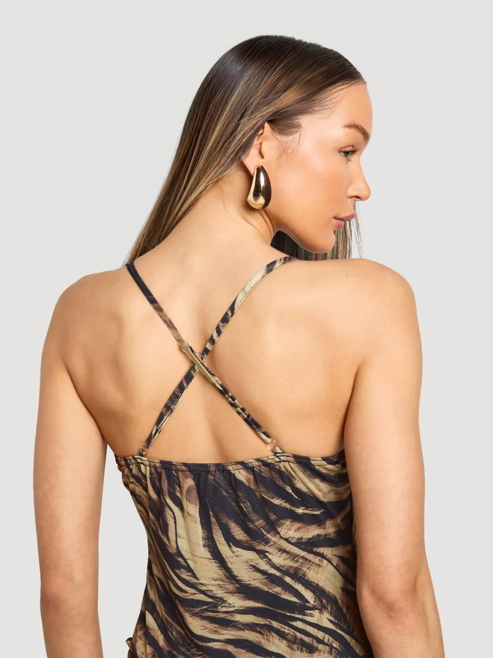 boohoo Dames Maxi Jurk Met Zebraprint Mesh, Gekruiste Bandjes Op De Rug En Uitlopende Zoom steen, foto 4