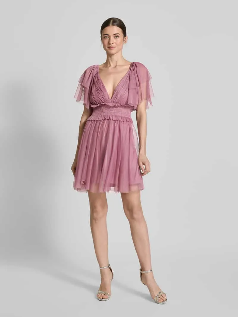 Lace & Beads Cocktailjurk met V-hals en tailleband Rosé