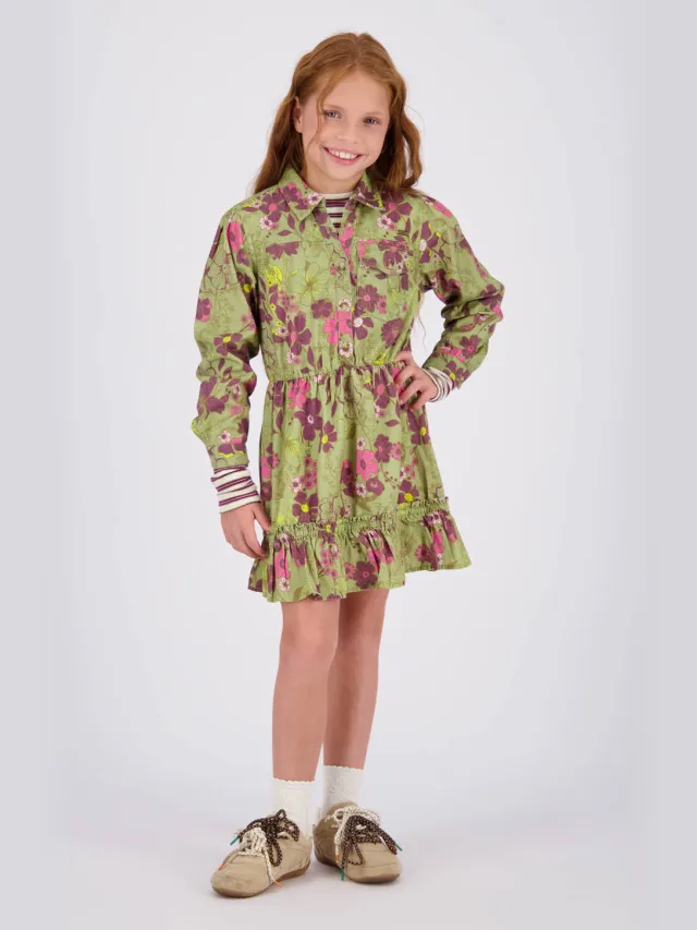 Vingino Perlou gebloemde midi jurk groen Groen/paars/roze