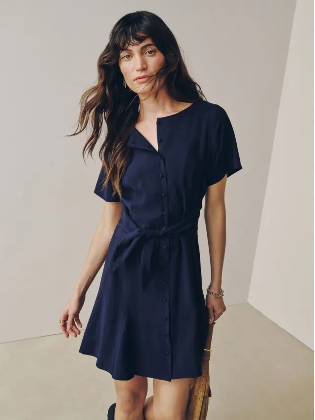 Next Dames - Mini-jurk met strikceintuur - Blauw Navy Blue