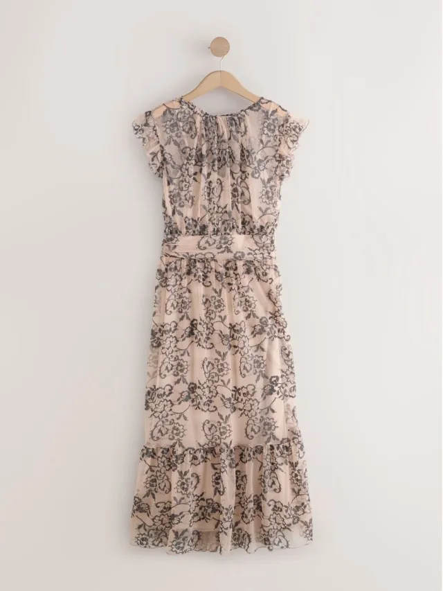 Next Dames - Gelaagde maxi-feestjurk van kant - Tall - Roze Pink/Black