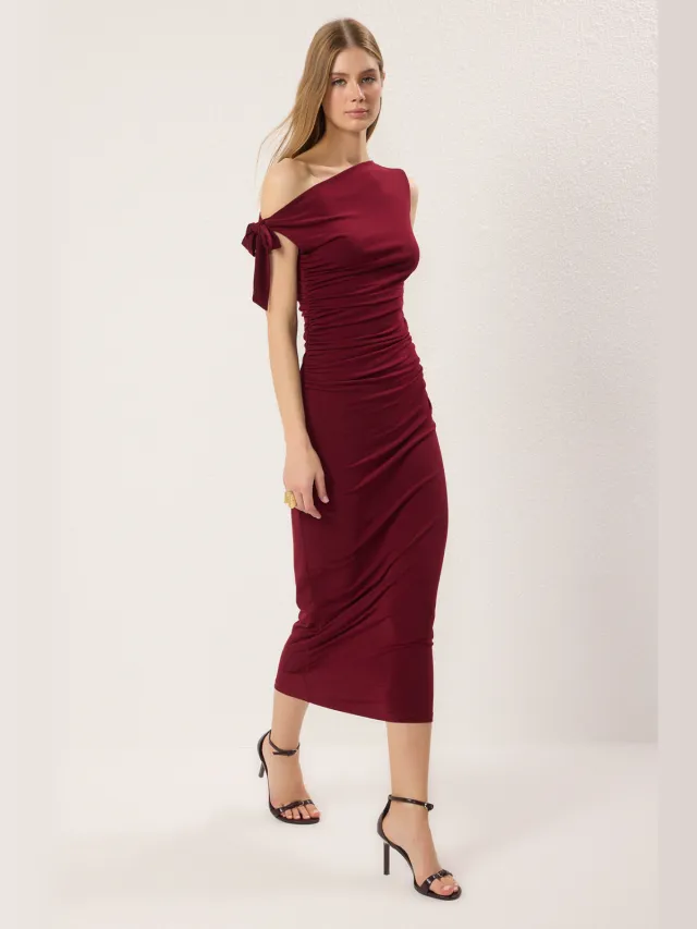 Trendyol TRENDYOLMİLLA Dames Bordeaux Effen Maxi Mouwloos Avond / Dagelijks Bodycon Jurken Bordeauxrood