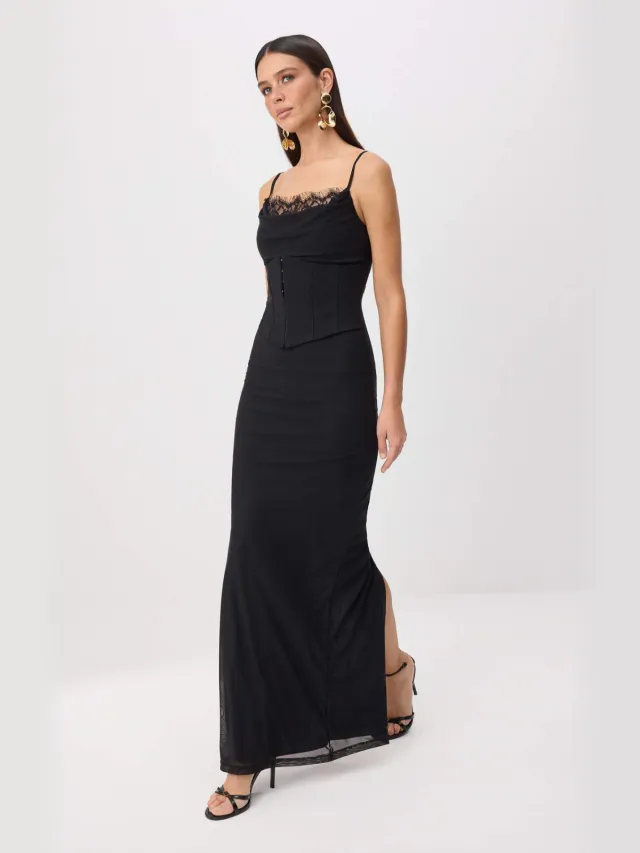 Trendyol TRENDYOLMİLLA Dames Zwart Dierenprint Maxi Mouwloos Recht Avond & Gala Jurk