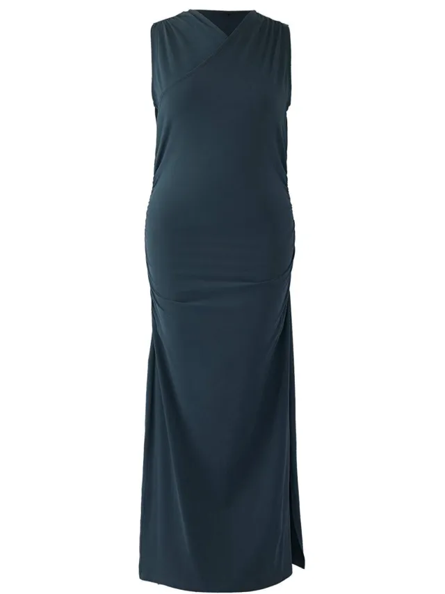 Turkishsouq Curve Dames Blauwe Rechte Maxi Mouwloze Casual/Dagelijkse Shift Jurk Plus Size Groen