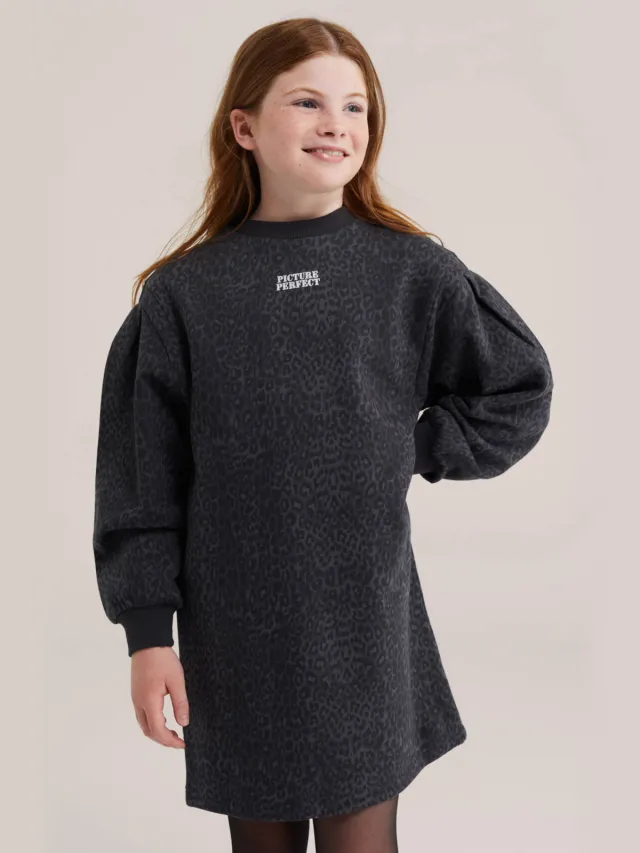 WE Fashion midi sweatjurk panterprint zwart/grijs, foto 5