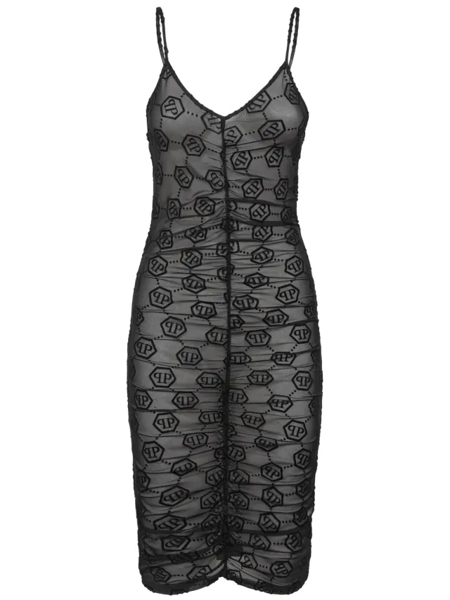 Philipp Plein Korte Jurk Monogram Zwart