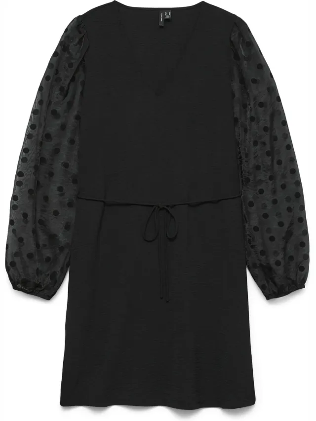 Vero Moda VMALVA DETAIL LS V-NECK SHORT DRESS WVN - Dames - Mini jurken Black