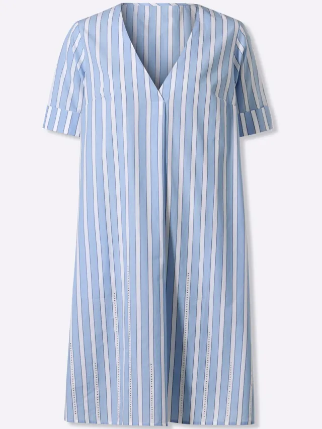 Bedrukte jurk ijsblauw/jeansblauw gestreept, foto 2