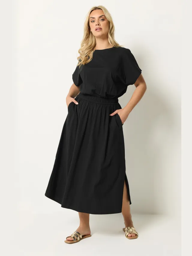 Yours Zwarte Maxijurk Met Elastische Taille Black