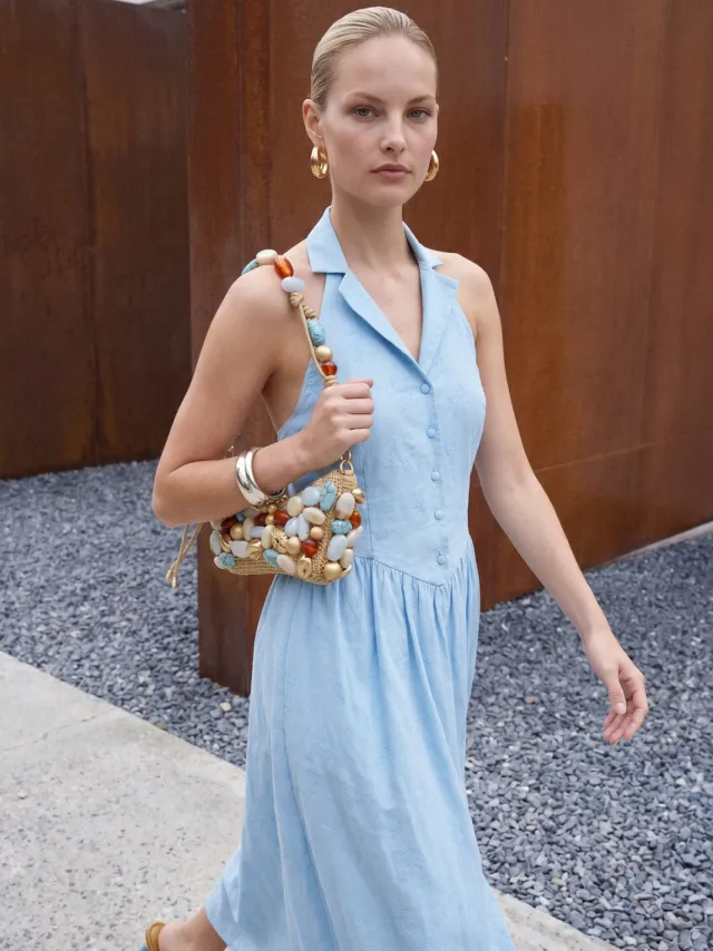 Trendyol TRENDYOLMİLLA Dames Blauw Effen Midi Mouwloos Casual Skater Jurken, foto 2