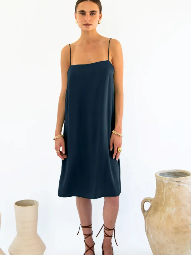 Neu Nomads dames vegan Slipdress Julianne Boxy Middernachtblauw Extra donkerblauw