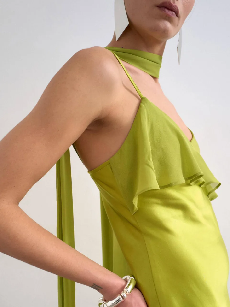 Topshop satijnen A-lijn jurk groen, foto 3