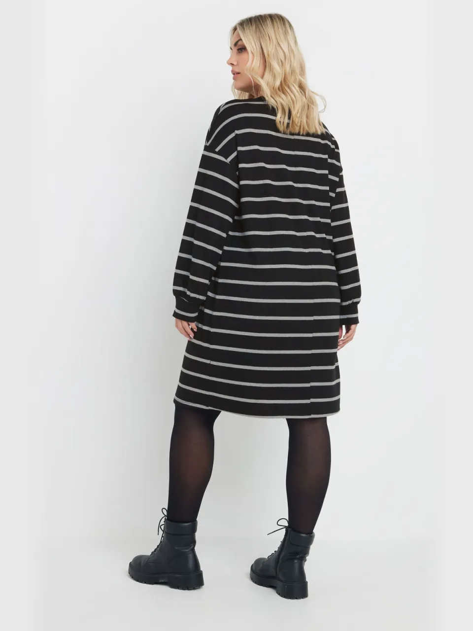 Yours Zwart & Grijs Gestreepte Jumperjurk-52, foto 3