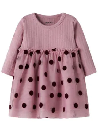 NAME IT BABY katoenen A-lijn jurk met stippen lila