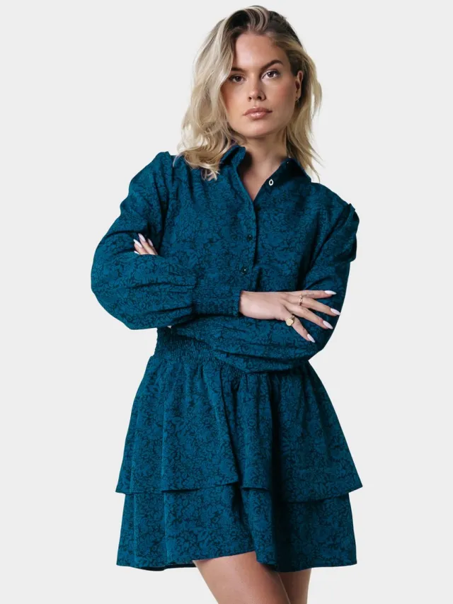Colourful Rebel Sacha Floral Ruffle Dress Deep Teal