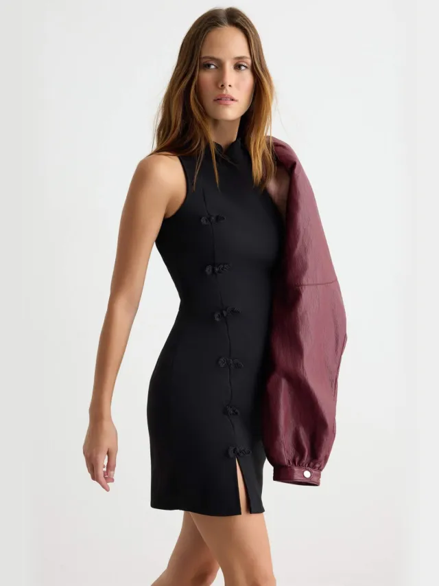 Trendyol TRENDYOLMİLLA Dames Zwart Effen Kort / Mini Mouwloos Bodycon Jurken