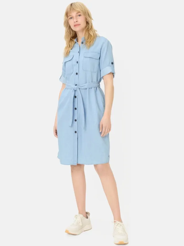 Camel Active Zomerjurk met stoffen ceintuur - Maat - Donkerblauwwomenswear-XS