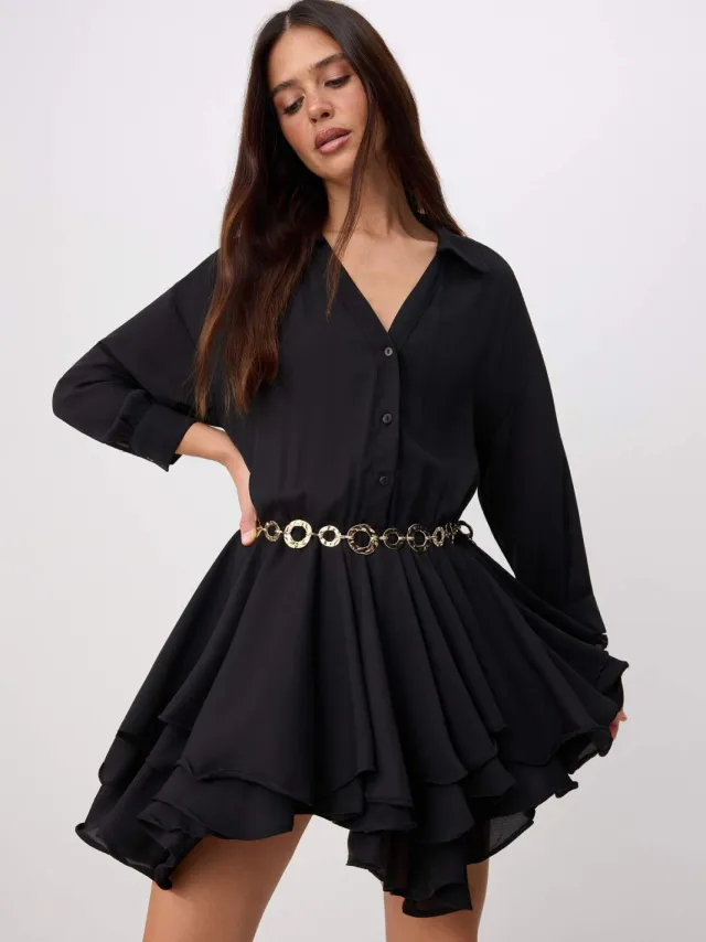 Trendyol TRENDYOLMİLLA Dames Zwart Effen Kort / Mini Lang Casual Skater Jurken