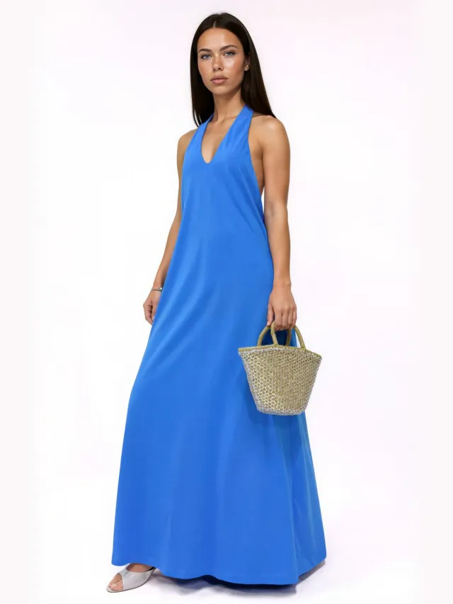 Busem Katoenen Midi Halterjurk Met Splits Blauw