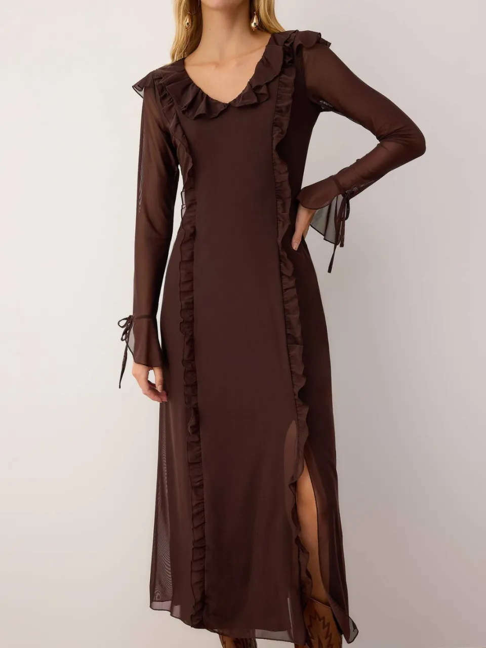 Trendyol TRENDYOLMİLLA Dames Bruin Effen Maxi Lang Casual A-lijn Jurken, foto 2
