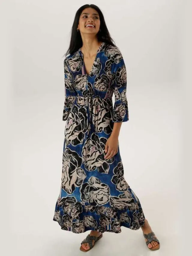 Aniston Maxi Jurk | Bloemmotief | Soepelvallend Blauw - meerkleurig