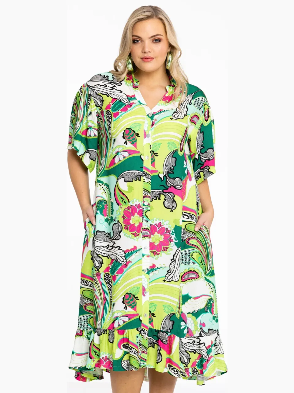 Yoek Jurk met ruches AMALFI | Groen