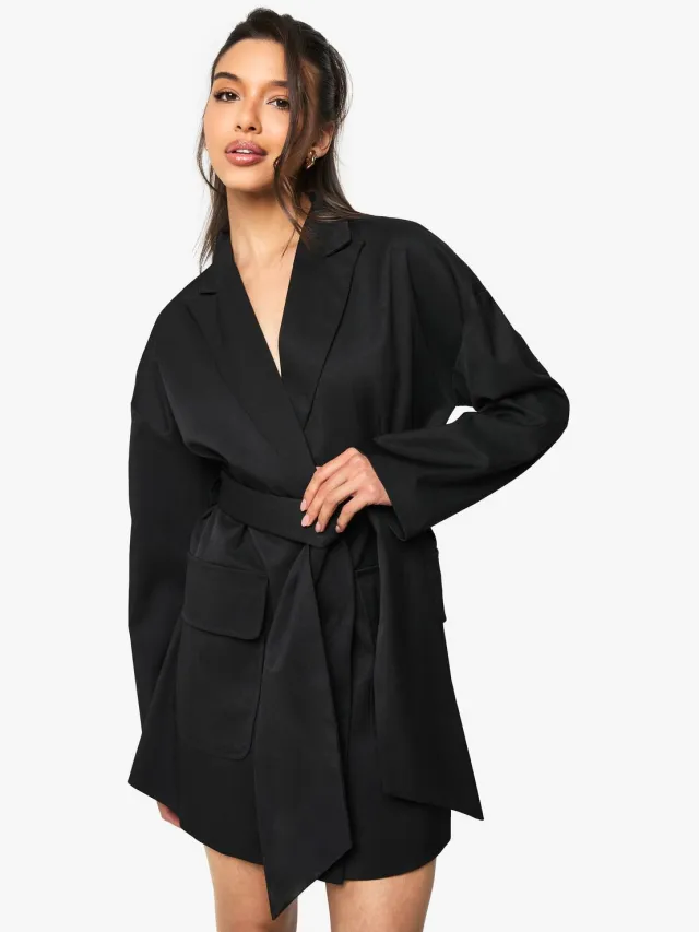 boohoo Dames Op Maat Gemaakte Oversized Wrap Blazer Jurk Zwart