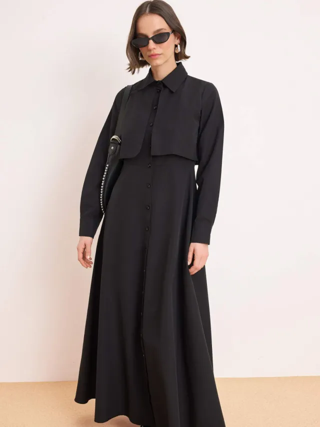 Trendyol Modest Dames Zwart Effen Maxi Lang Skater Modest Jurken