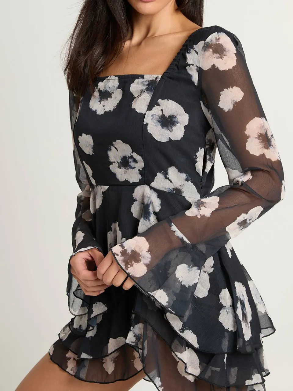 boohoo Dames Bloemen Chiffon Skaterjurk zwart, foto 2
