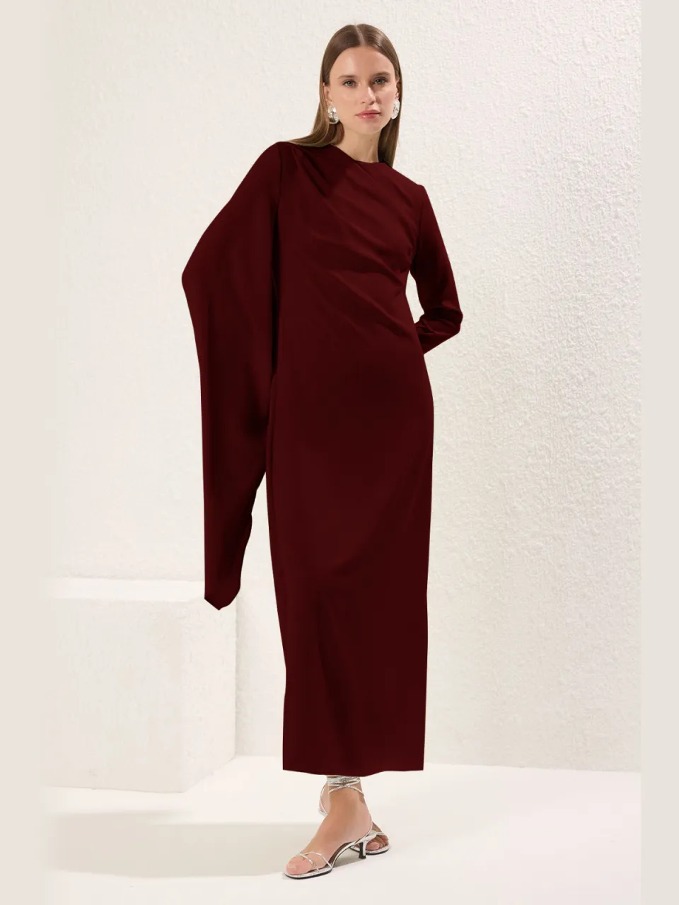 Trendyol Modest Dames Bordeaux Effen Maxi Lang Stijlvol/Avond Recht Modest Avond Jurken, foto 2