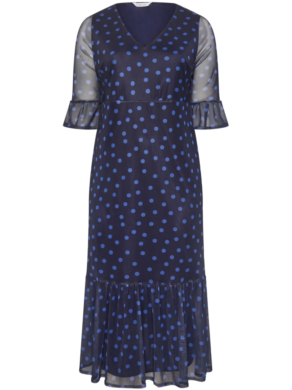 Yours London Marineblauwe Jurk Met Polkadots En Mesh, Gelaagd, foto 4