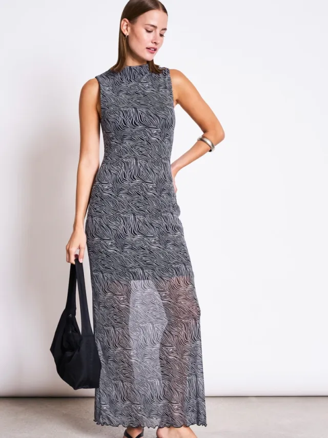 JAN N JUNE dames vegan Maxi Jurk Culex Zebraprint Zwart