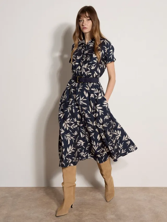 Apricot Midi-jurk met shirt in bladmotief Marine