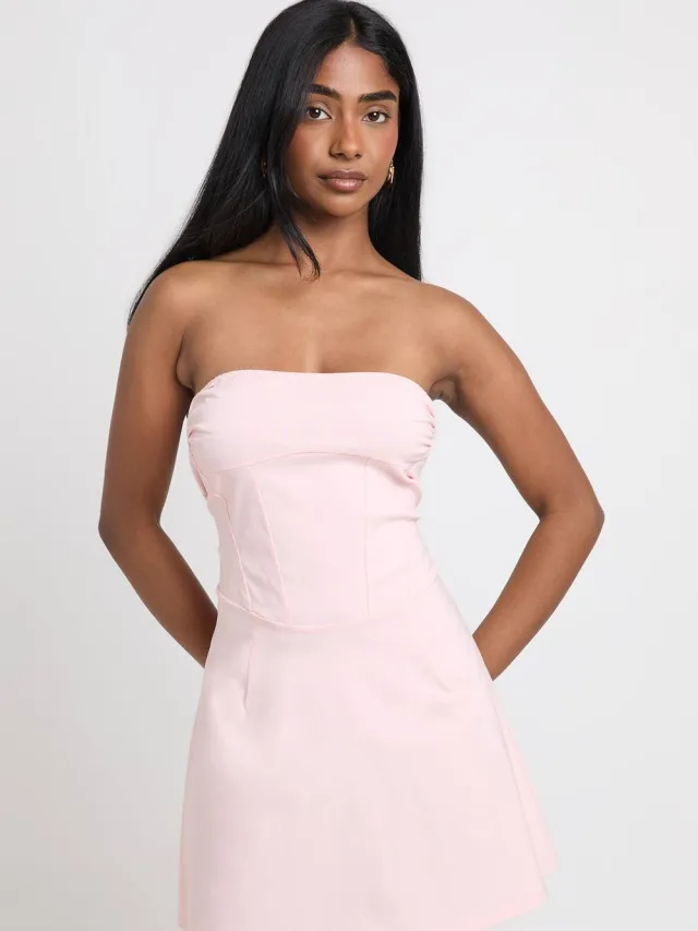 boohoo Dames Bengaline Bandeau Getailleerde Shift Jurk Baby Roze