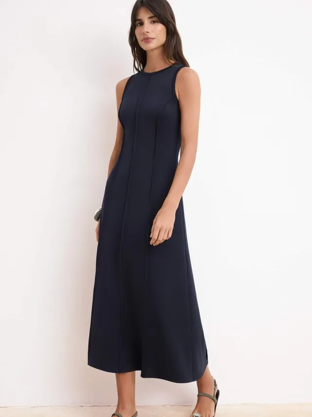 Trendyol TRENDYOLMİLLA Dames Donkerblauw Effen Maxi Mouwloos Zakelijk A-lijn Jurken Marineblauw/Blauw