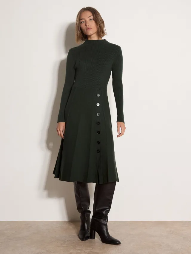 Apricot Midi-jurk in skaterstijl met versierende knopen pine green