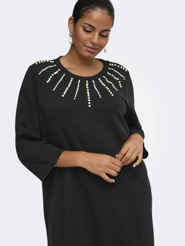 Only Carmakoma Plus Size midi jurk met parels - zwart, foto 4