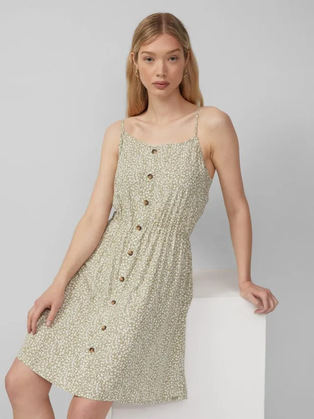 QS female - Jurk met spaghettibandjes van viscose olijfgroen